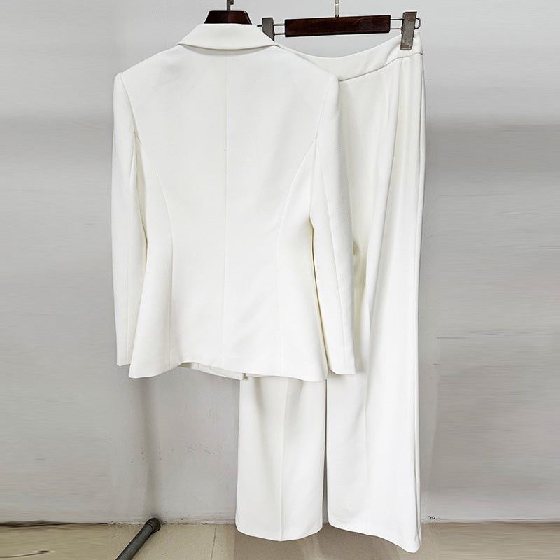WHITE DIAMOND STUD HOLLOW OUT BLAZER SET