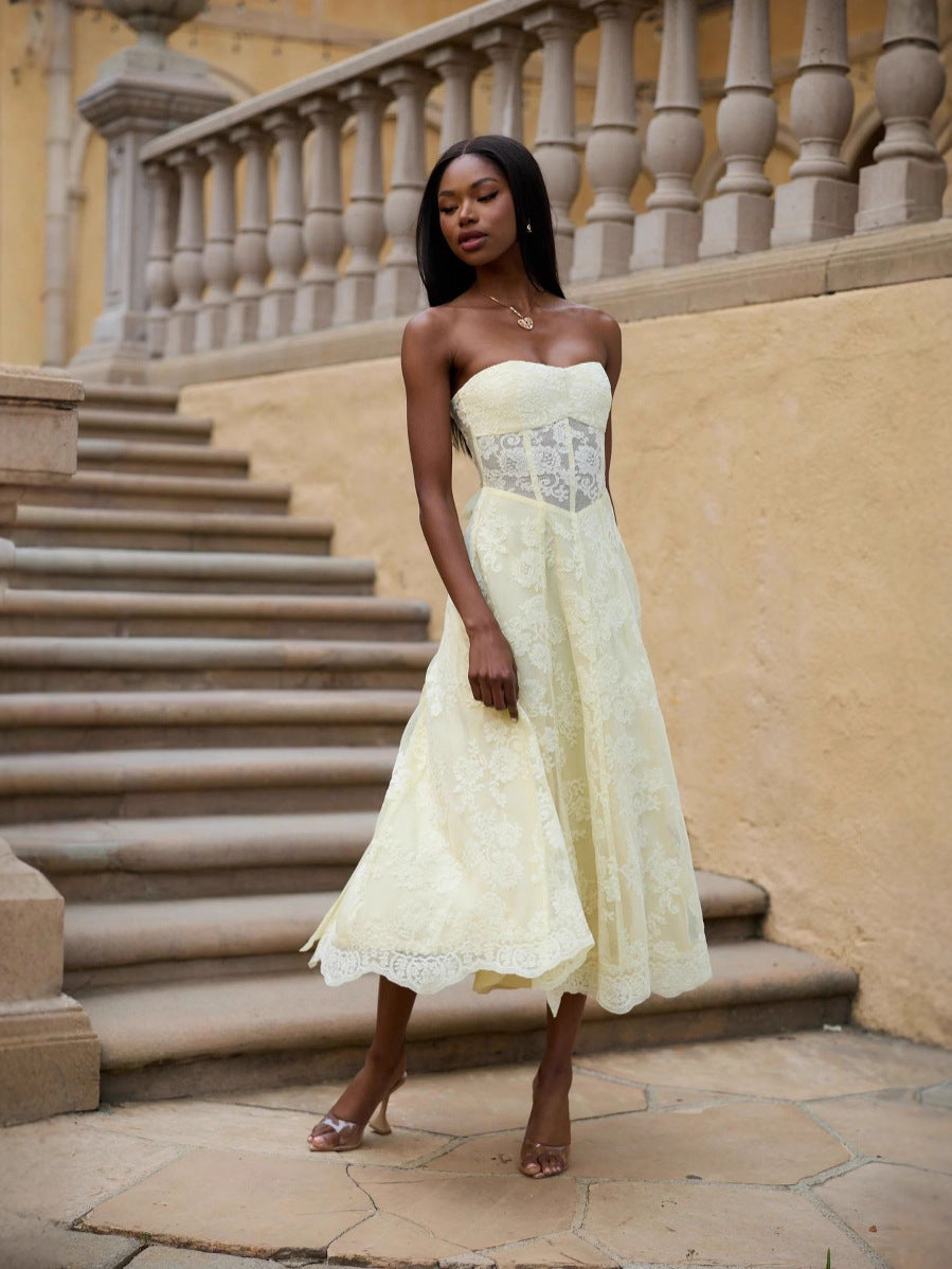 AMANDA YELLOW SEXY BACKLESS WRAP DRESS FOR PARTY