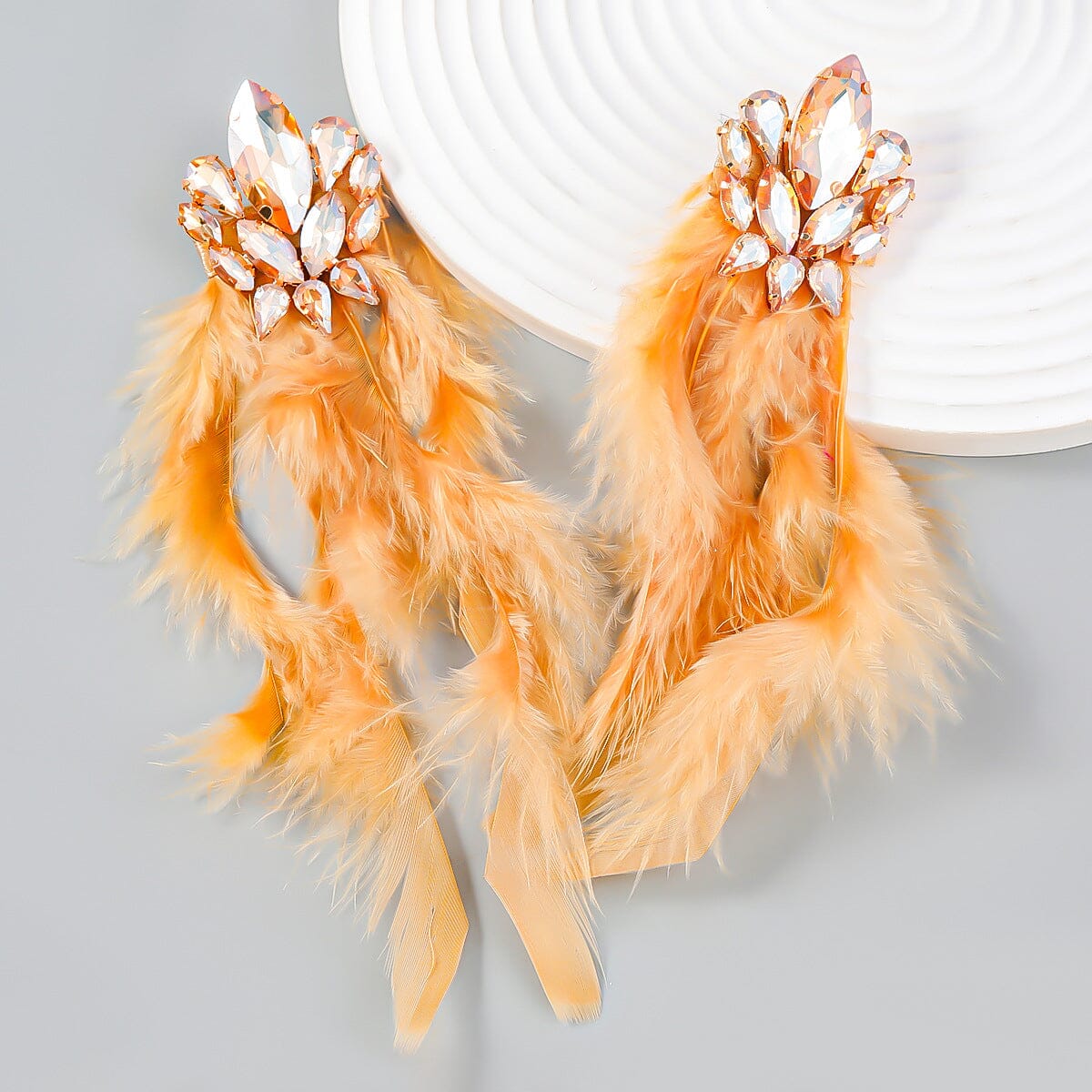RHINESTONE FEATHER DROP EARRINGS FOR PARTY