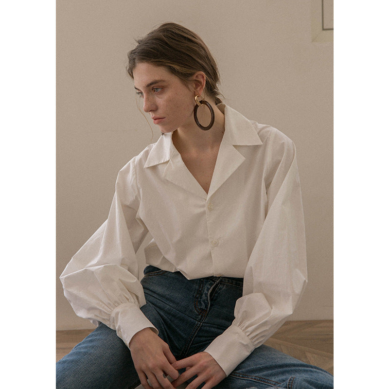 WHITE LANTERN SLEEVE SHIRT FOR FORMAL EVENTS