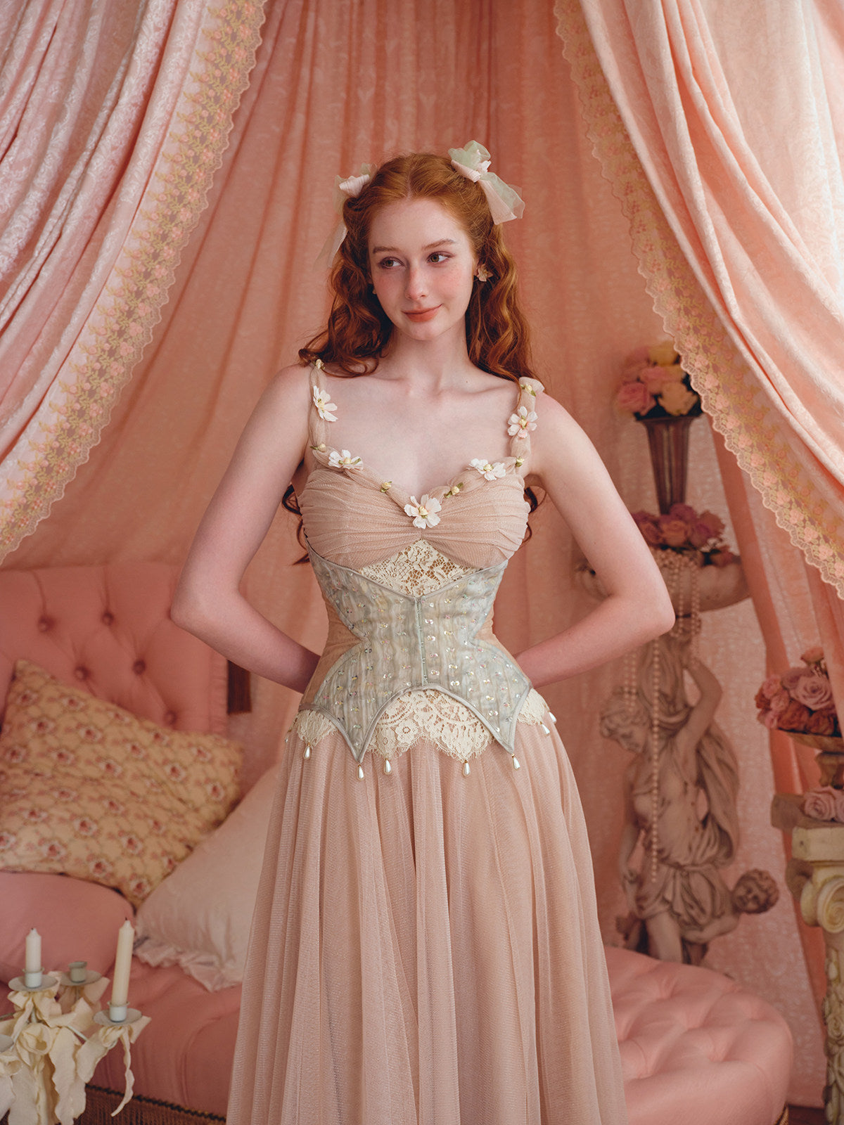 HELOISE LACE MAXI DRESS IN CREAM PINK