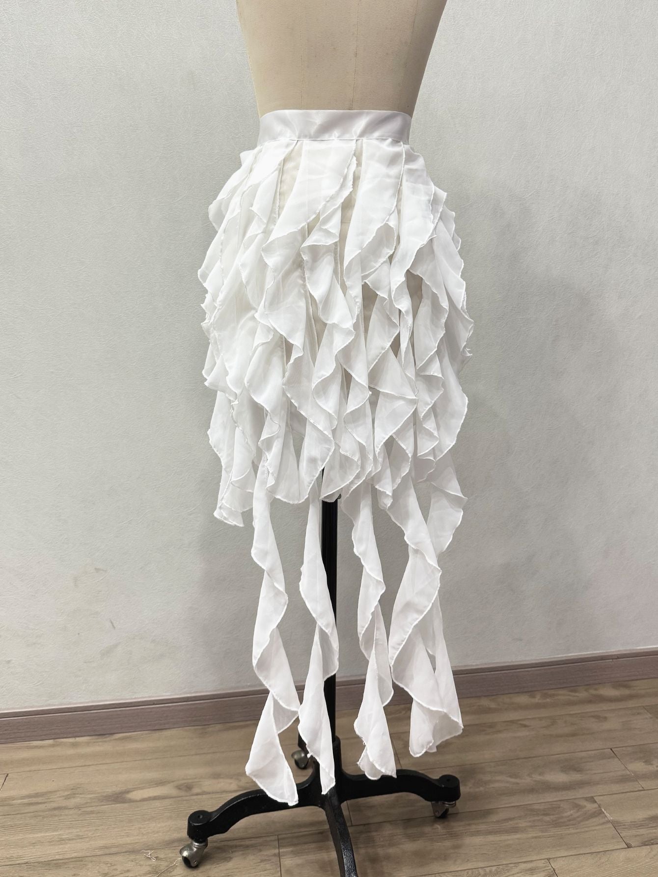 ASYM CASCADING RUFFLE CHIFFON SKIRT FOR PARTY