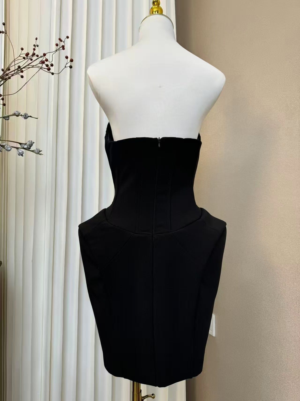 LAURA FOLDED COLLAR CORSET MINI DRESS BLACK