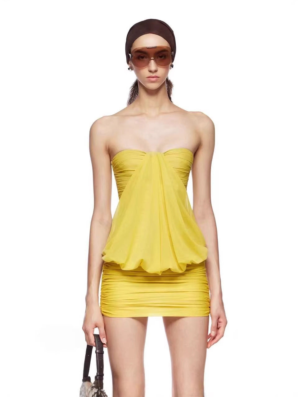SIMONA FLORAL HALTER MINI DRESS - YELLOW PARTY