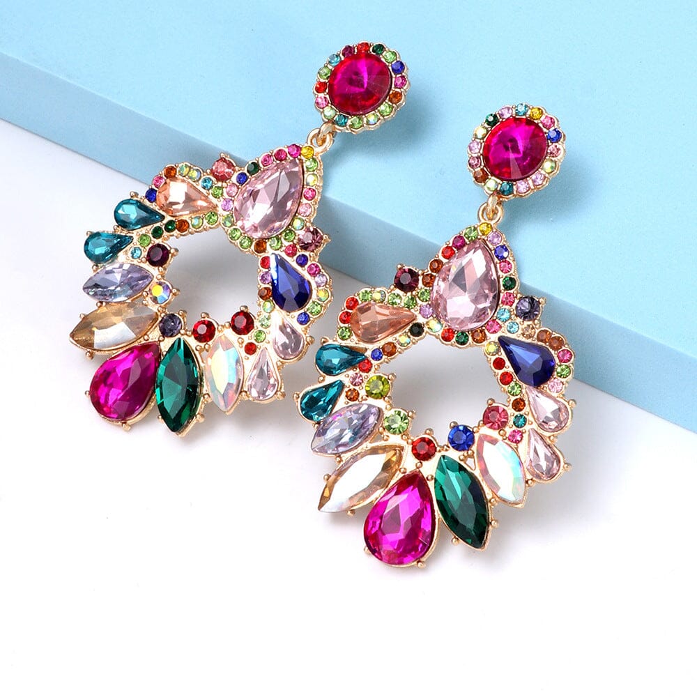 COLORFUL CRYSTAL CHANDELIER DROP EARRINGS FOR WEDDING