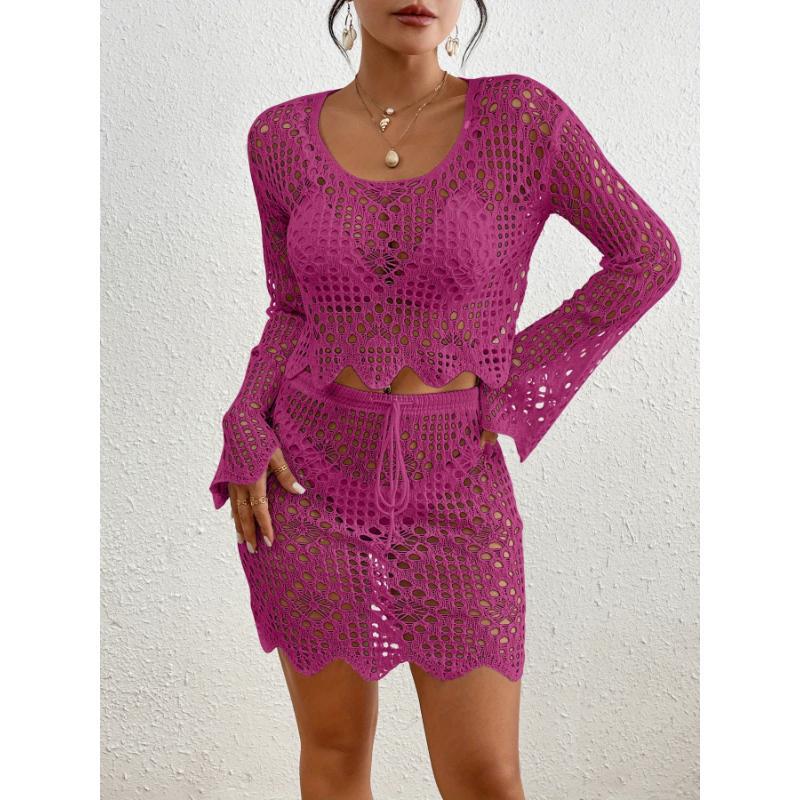 BELINDA HOLLOW LACE COVER-UP SET – RED BOHO VACATION