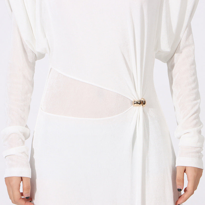 BERYL PLEATED KNIT WHITE MAXI DRESS