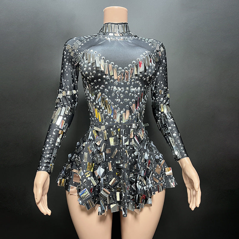 LONG SLEEVE SEQUIN MINI DRESS BLACK