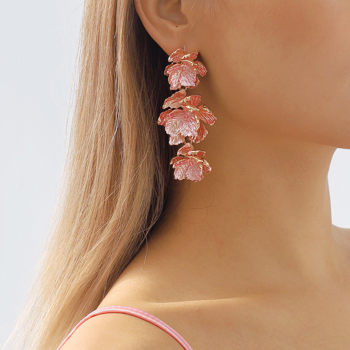 PINK 3D FLOWER EARRINGS FOR WEDDING PARTY