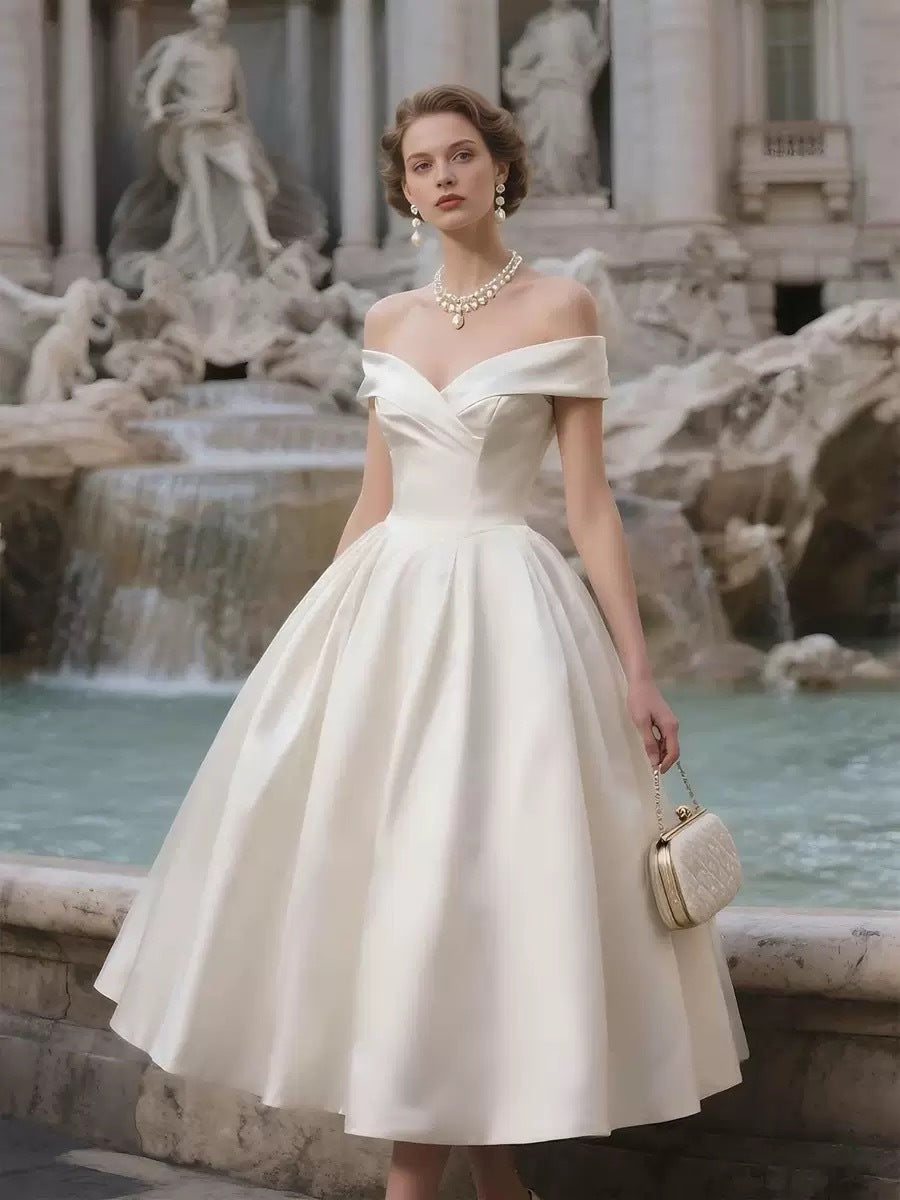 SHARON OFF-SHOULDER MIDI DRESS - OFF-WHITE MINIMALIST