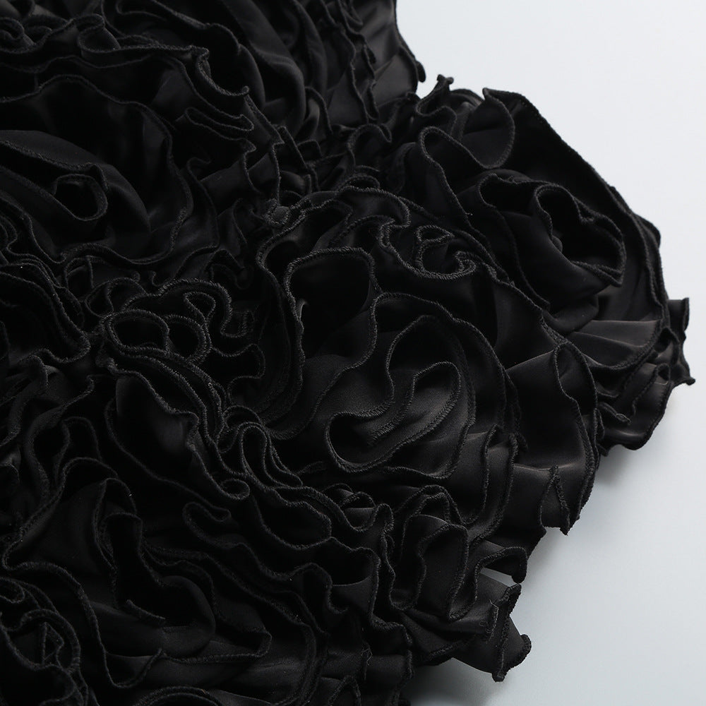 VELVET CORSET FLORAL MINI SKIRT SUIT BLACK