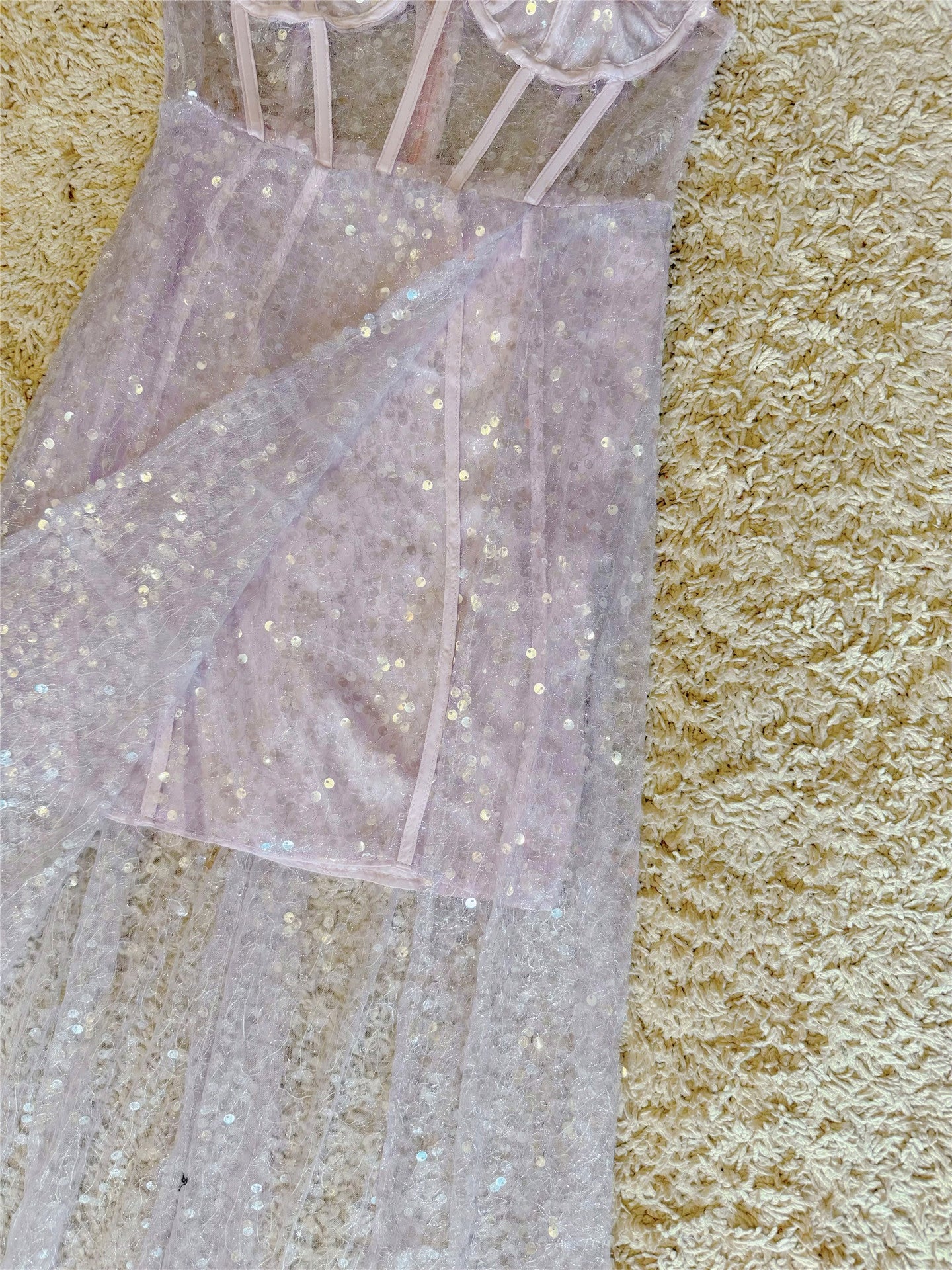 LAVENDER SEQUIN CORSET MAXI DRESS FOR PARTY