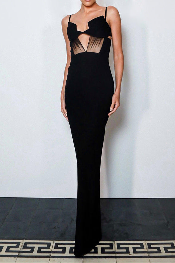 SLIT BACK BANDAGE MAXI DRESS, BLACK COCKTAIL