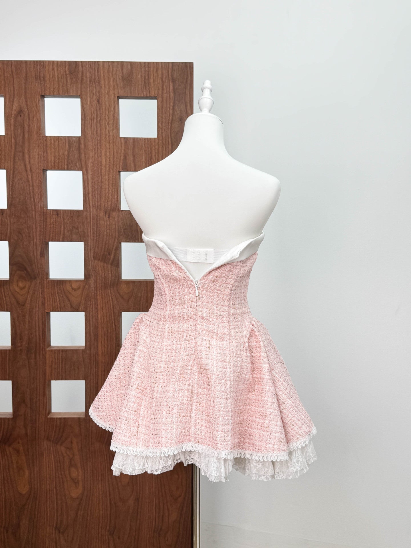 BOW LACE TUBE TOP MINI DRESS PINK