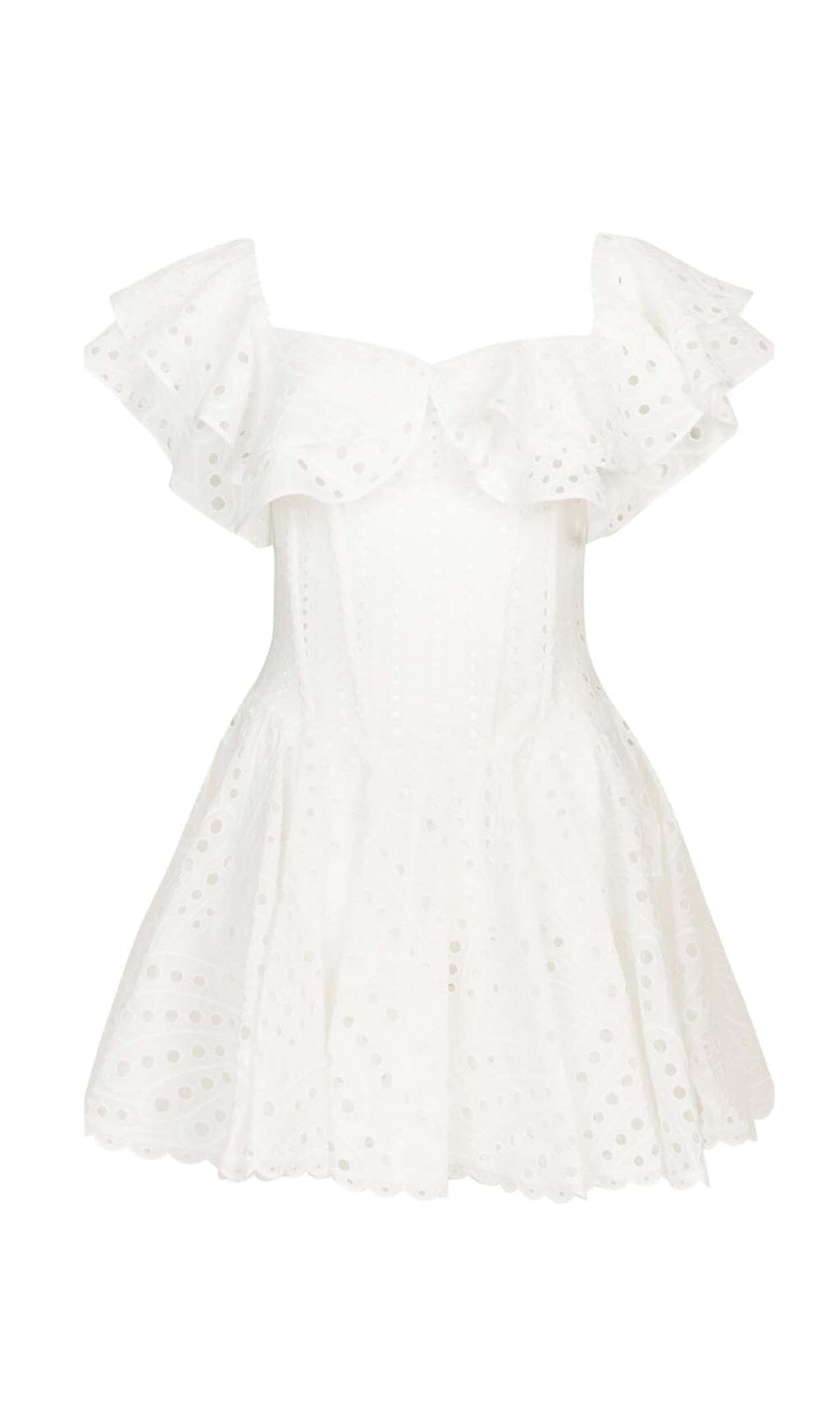 OFF-SHOULDER WHITE MINI PRINT DRESS FOR PARTY
