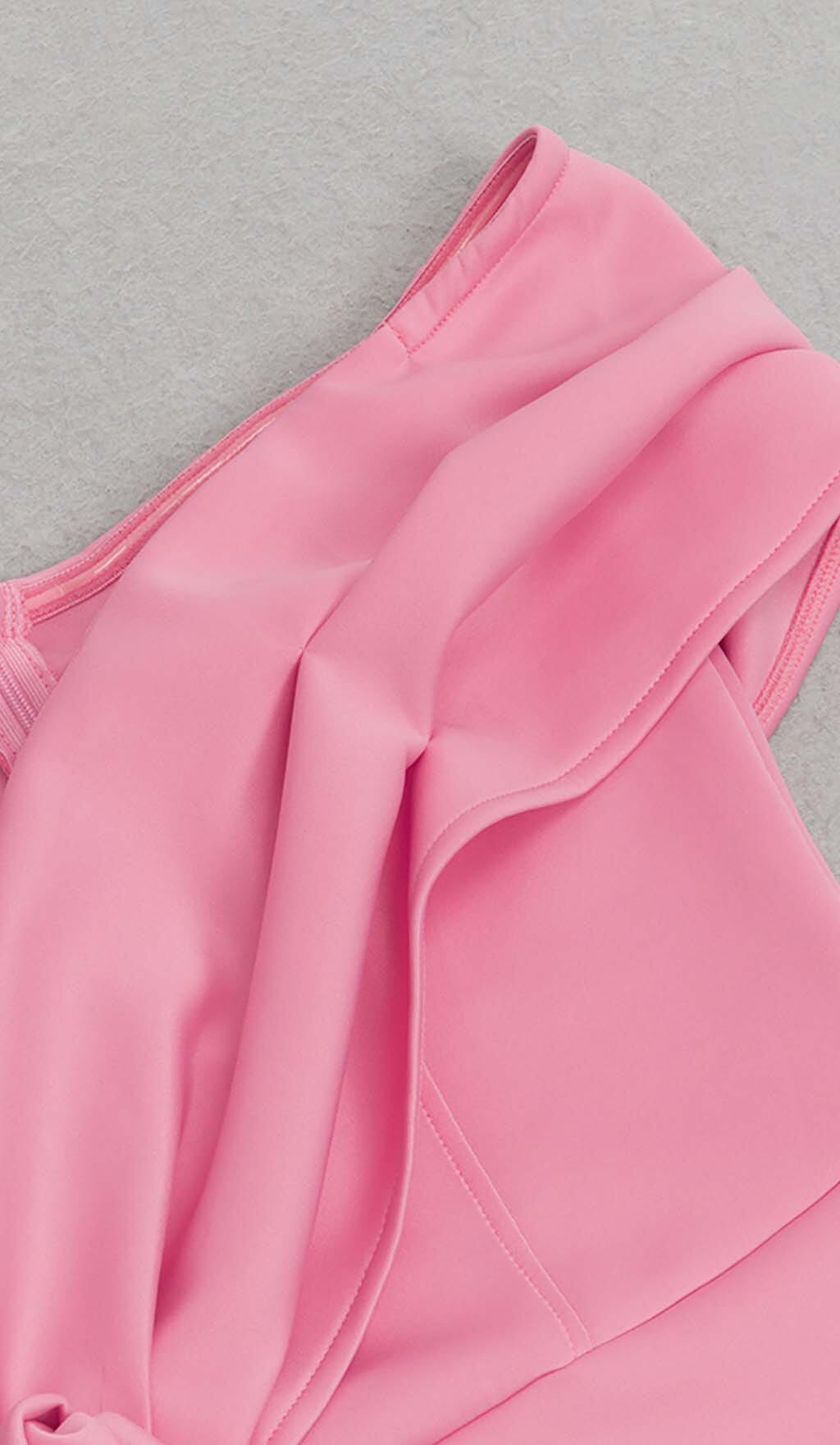 OFF SHOULDER SIDE SPLIT MIDI PINK DRESS