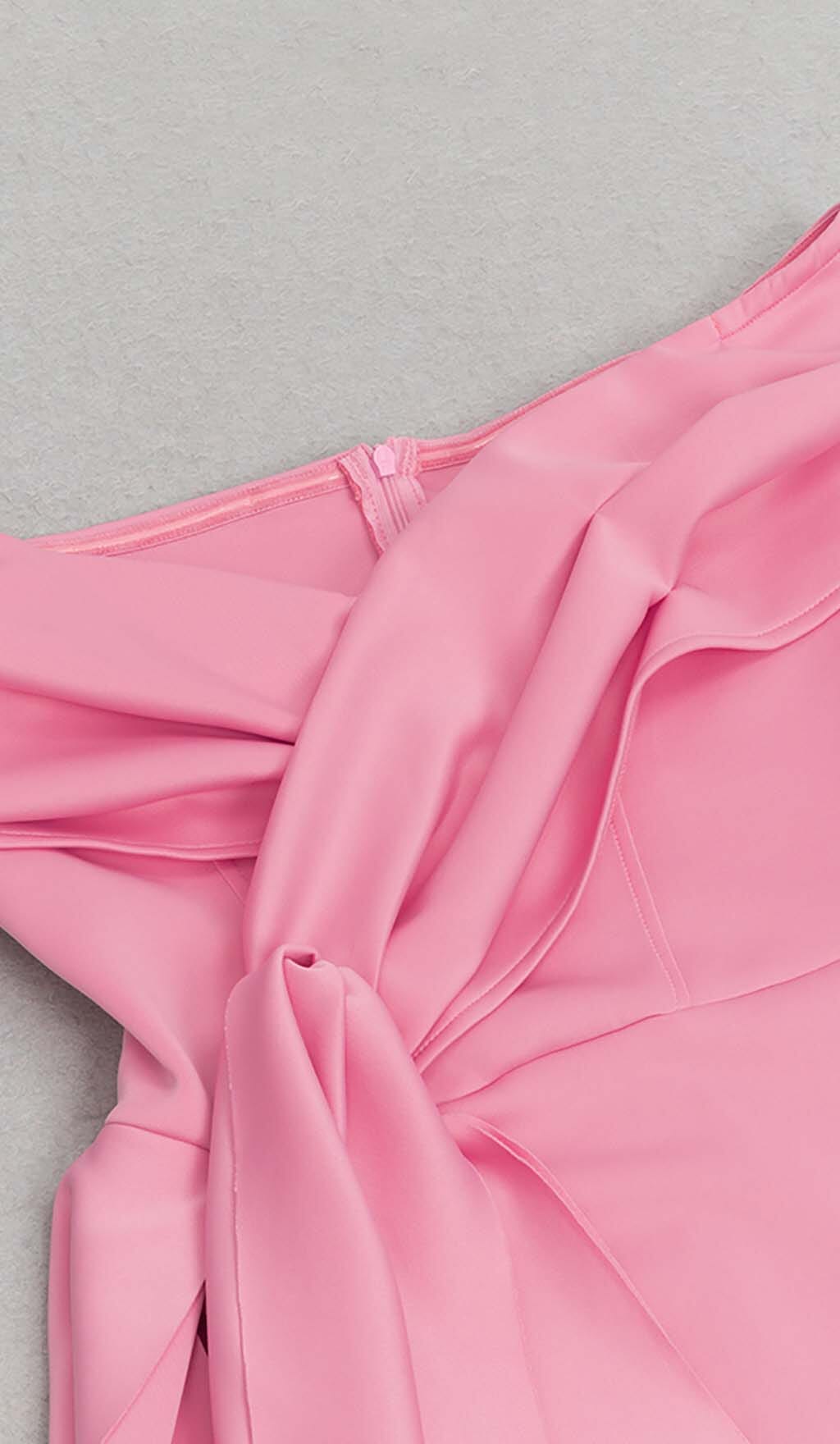 OFF SHOULDER SIDE SPLIT MIDI PINK DRESS