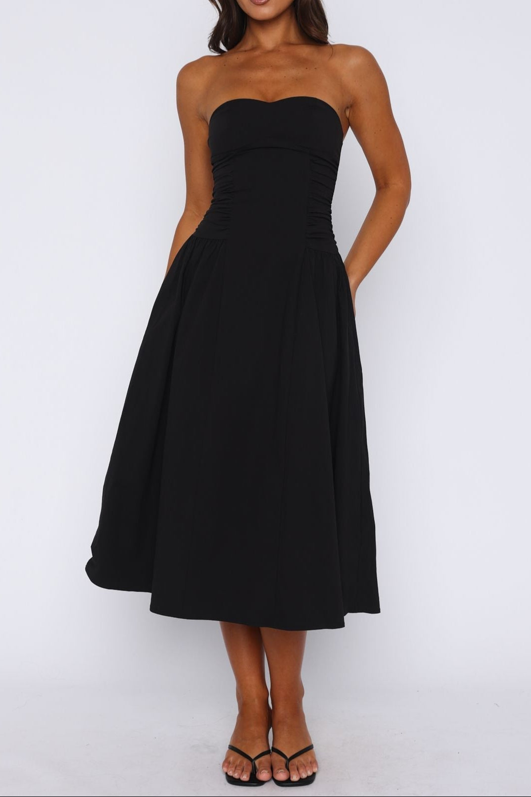 OP_xLpr0 SANDRA STRAPLESS MIDI DRESS BLACK COCKTAIL PARTY
