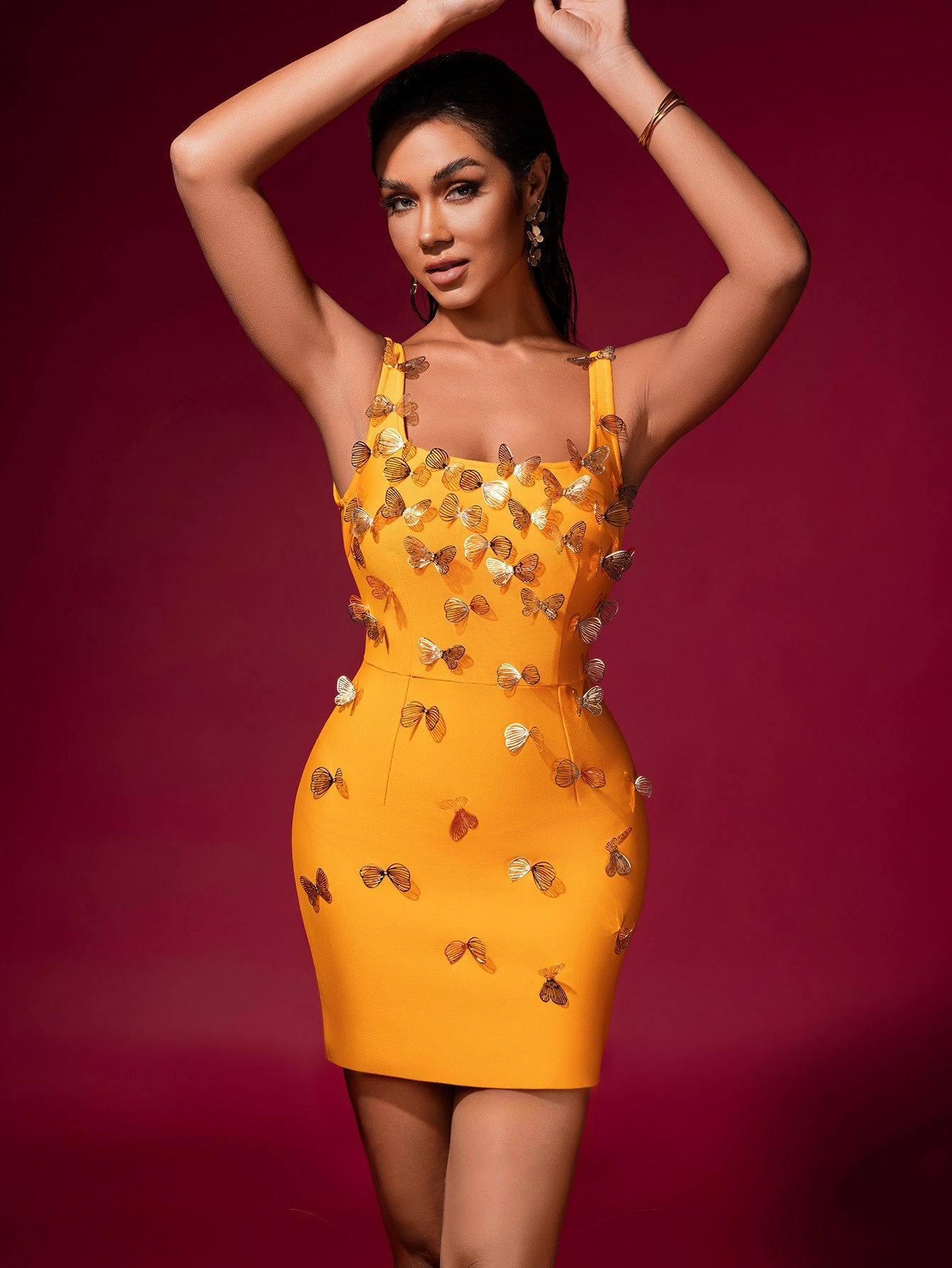 LOUISE YELLOW BUTTERFLY BANDAGE MINI DRESS