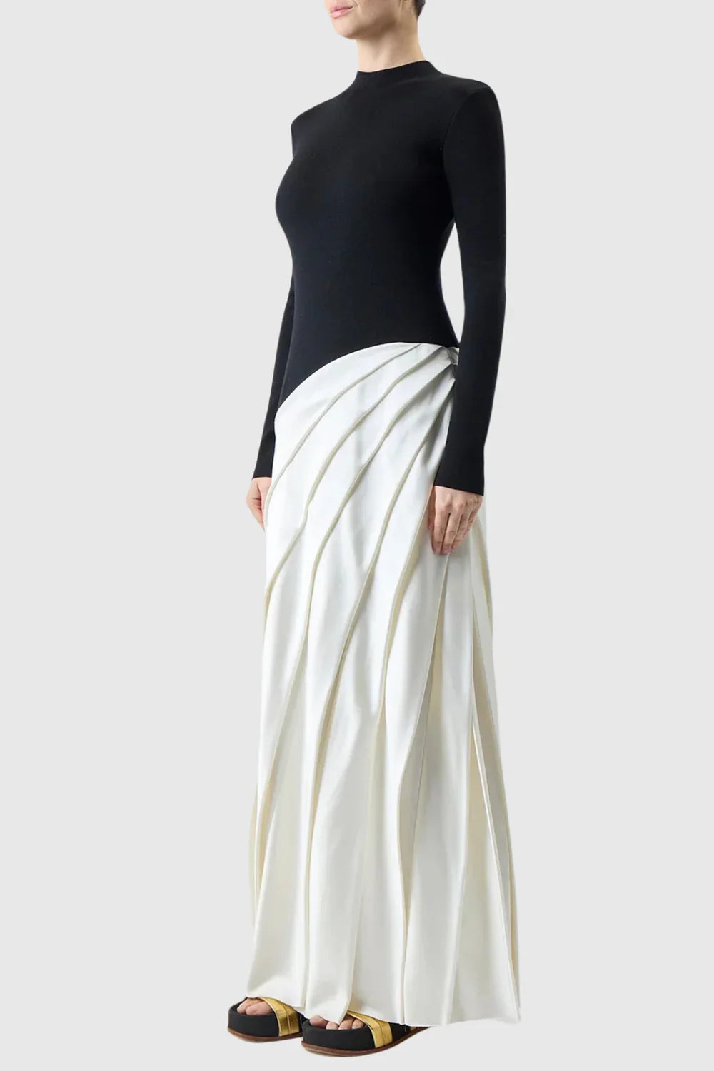 OARLENE PANELED PLEATED MAXI DRESS