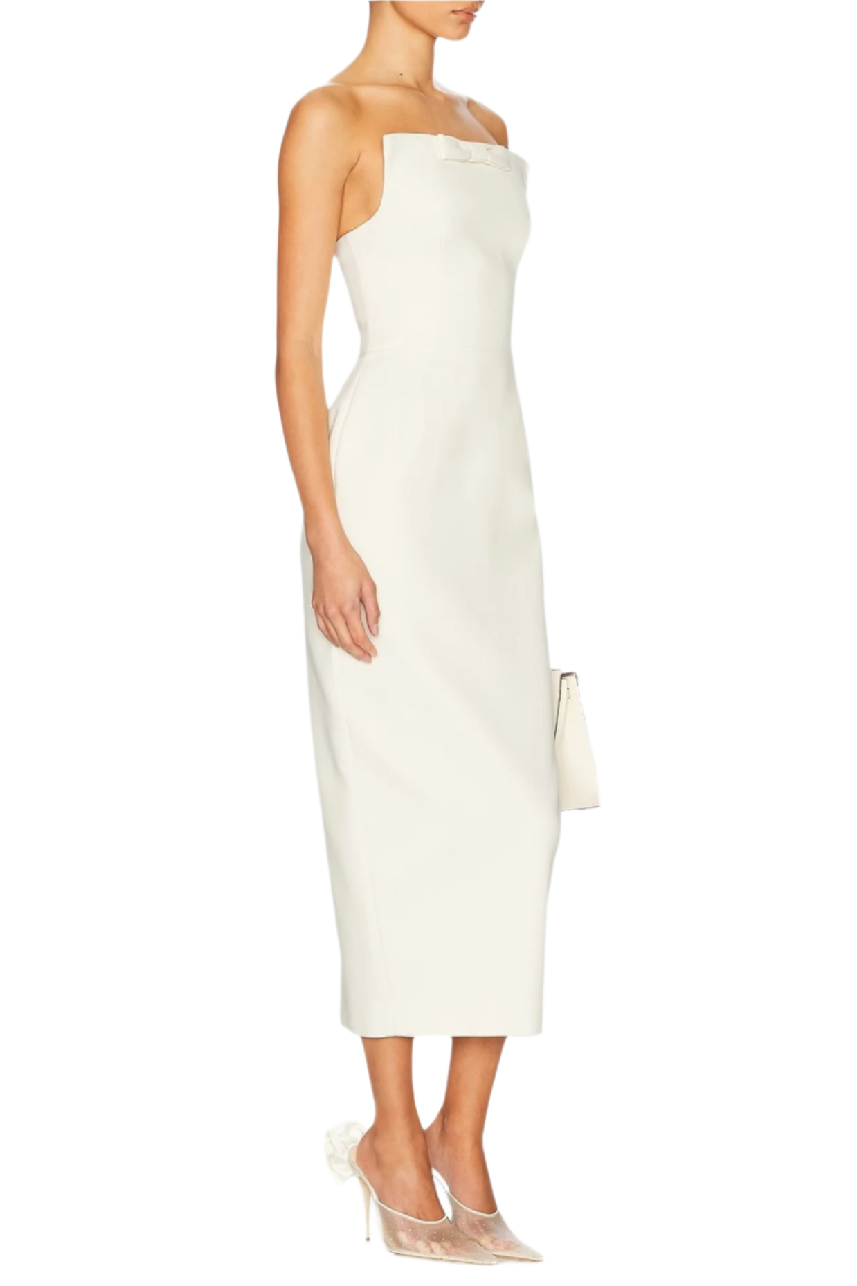 BOW STRAPLESS WHITE MAXI DRESS FOR PARTIES