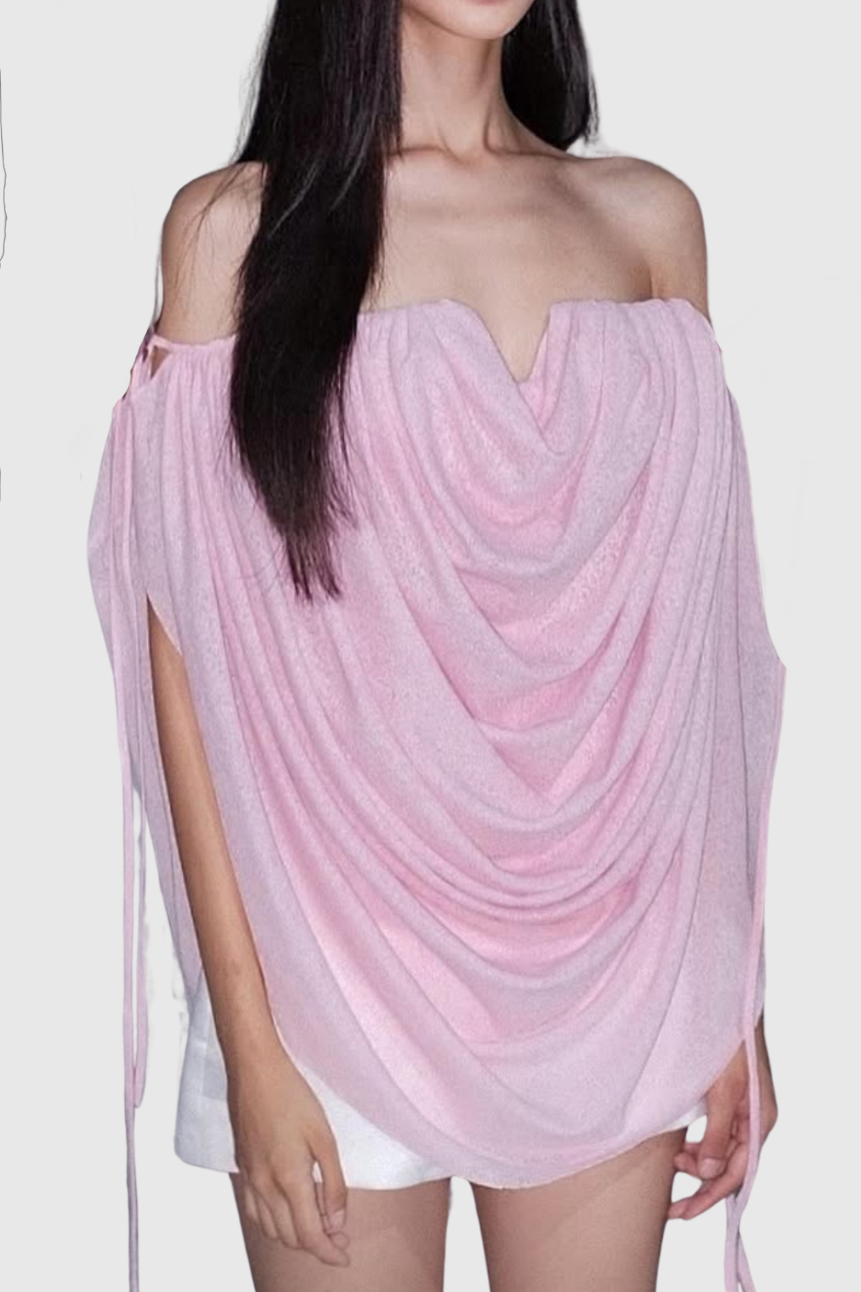 ODRUTA OFF-SHOULDER DRAPED TOP - PINK
