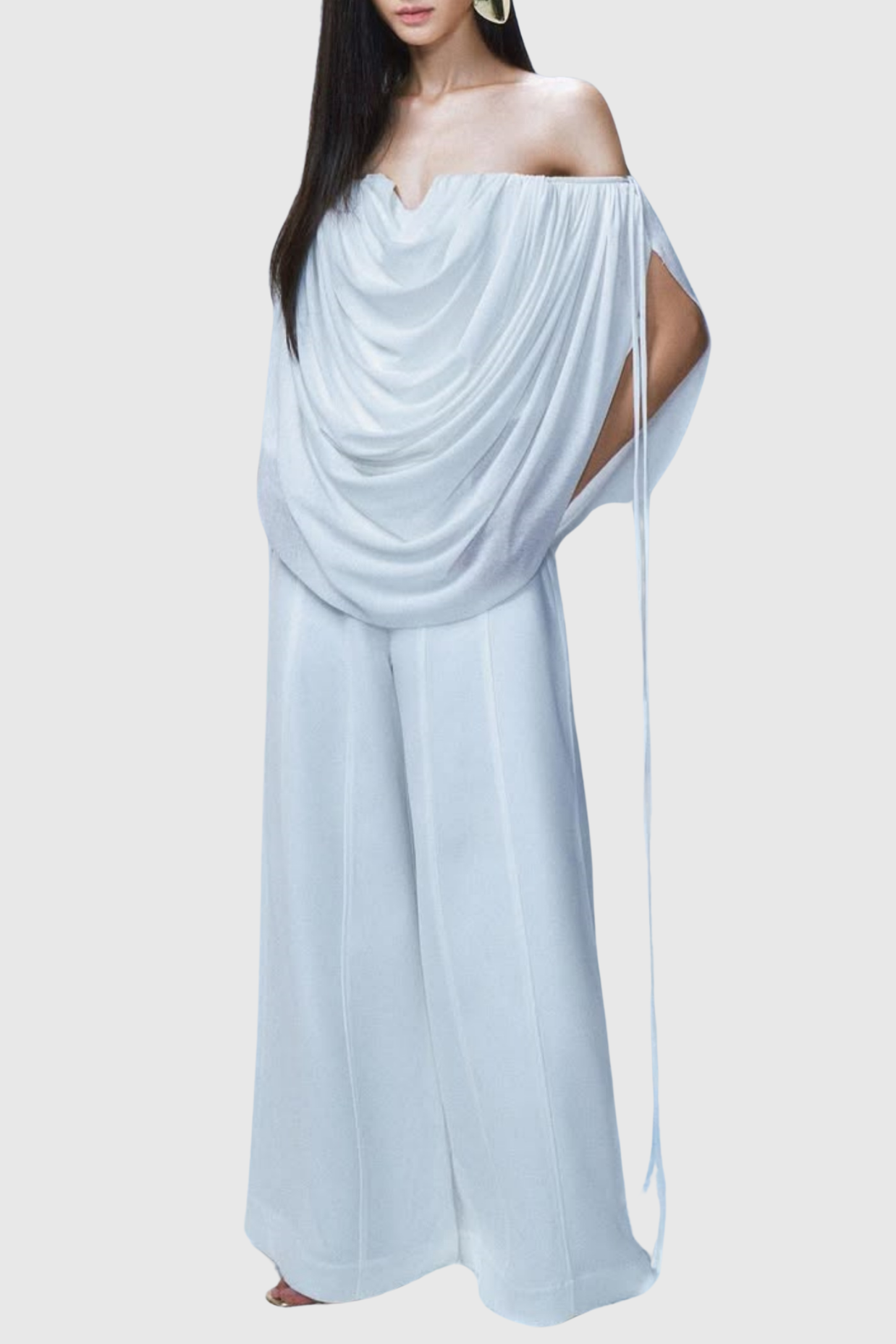 ODRUTA OFF-SHOULDER DRAPED TOP WHITE