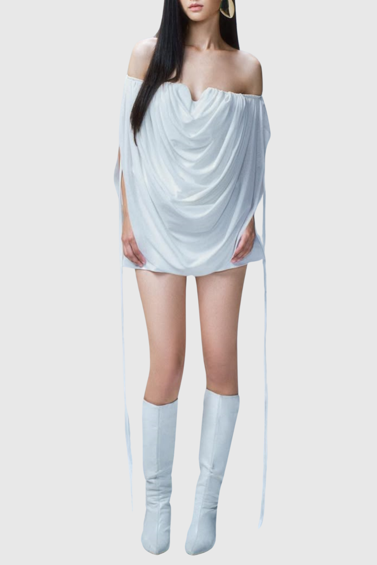 ODRUTA OFF-SHOULDER DRAPED TOP WHITE