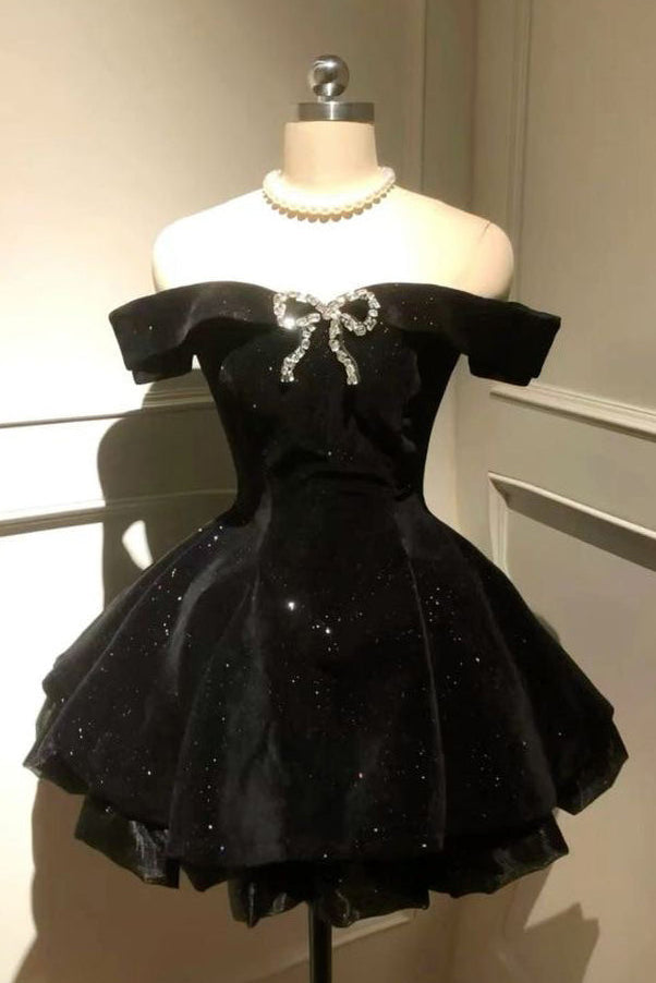 Off-the-Shoulder_Mini_Prom_Dresses_With_Bowknot_Fashion_Short_Homecoming_Gown_CHH0189 OFF-SHOULDER BOW MINI PROM DRESS, ELEGANT