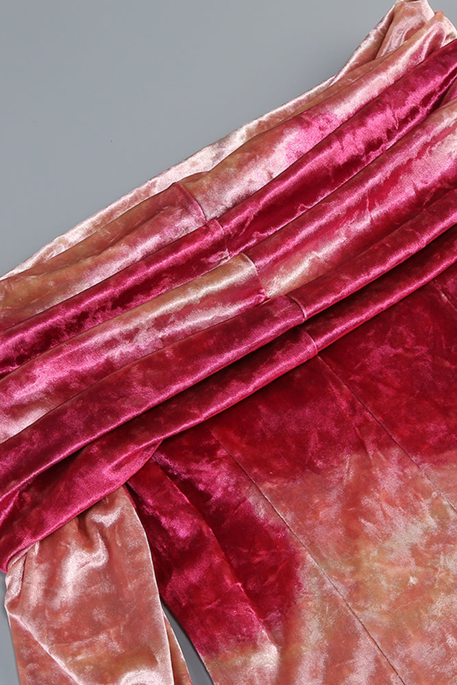 DONNA PINK OFF-SHOULDER VELVET MIDI DRESS
