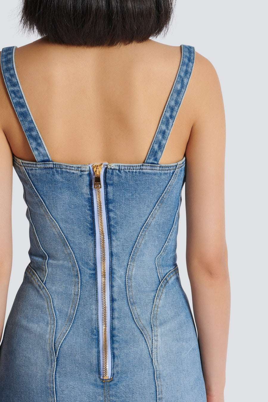 OGANA GOLD BUTTON DENIM MINI DRESS, CASUAL