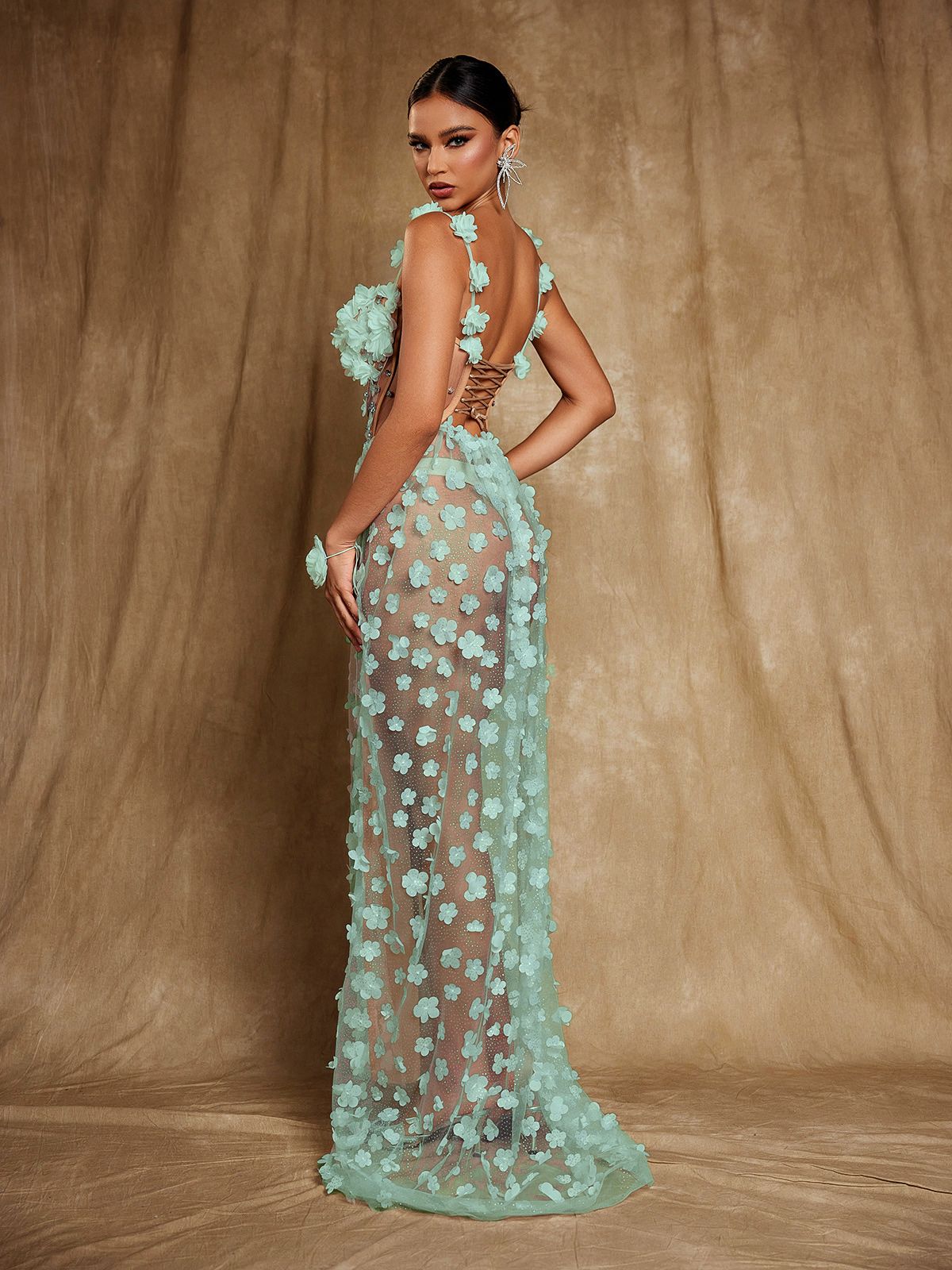 OKSANA GREEN FLORAL CORSET MAXI DRESS