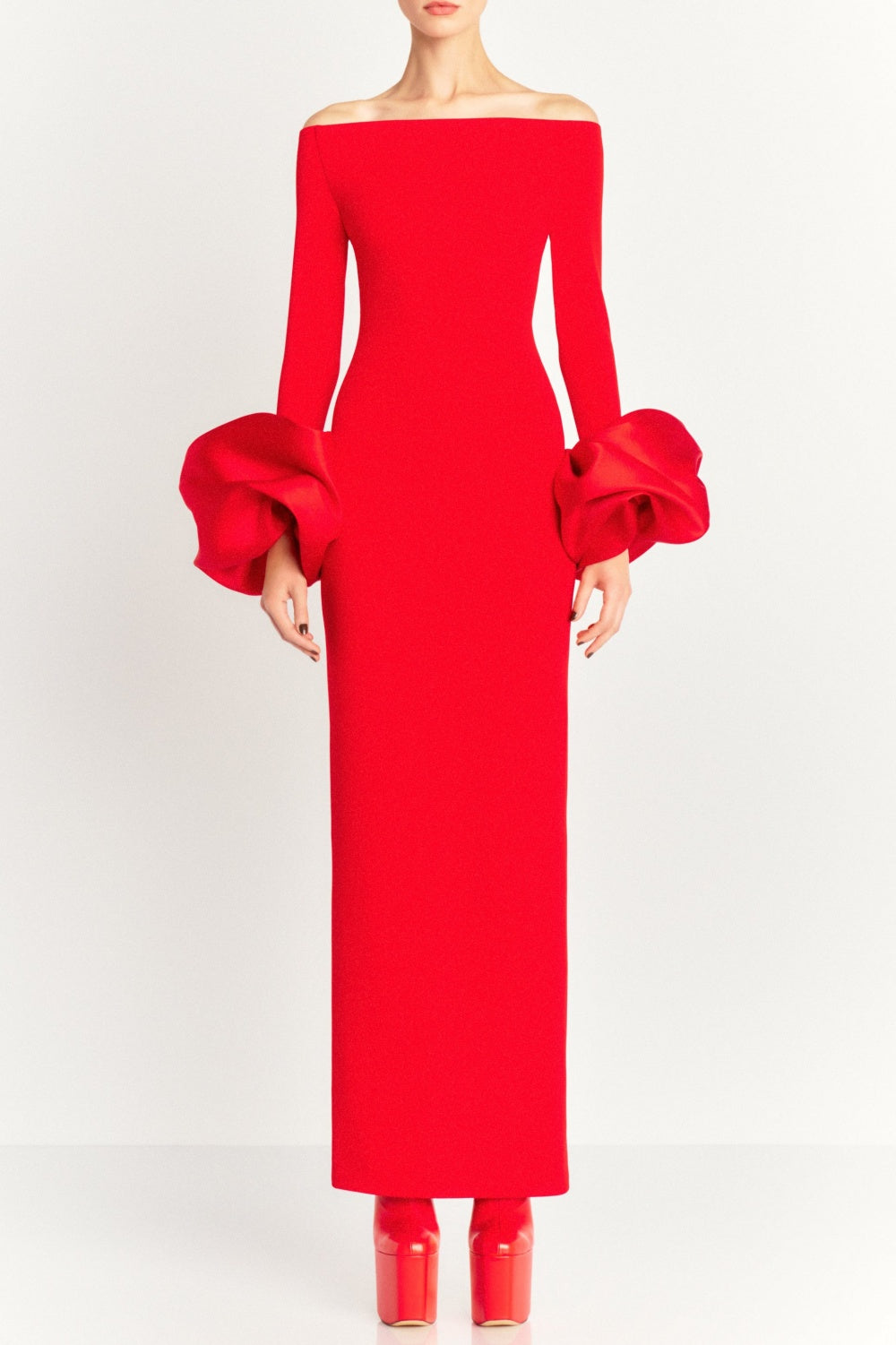 OLINDAN OFF-SHOULDER MAXI DRESS RED