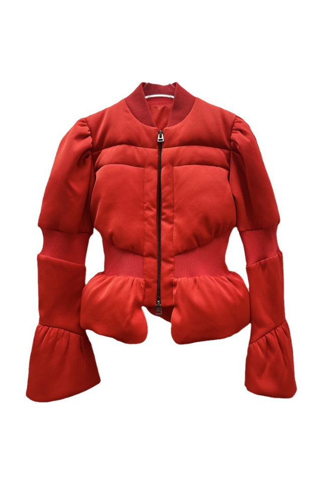 OLIVE SATIN PEPLUM JACKET | PADDED PARTY BLAZER