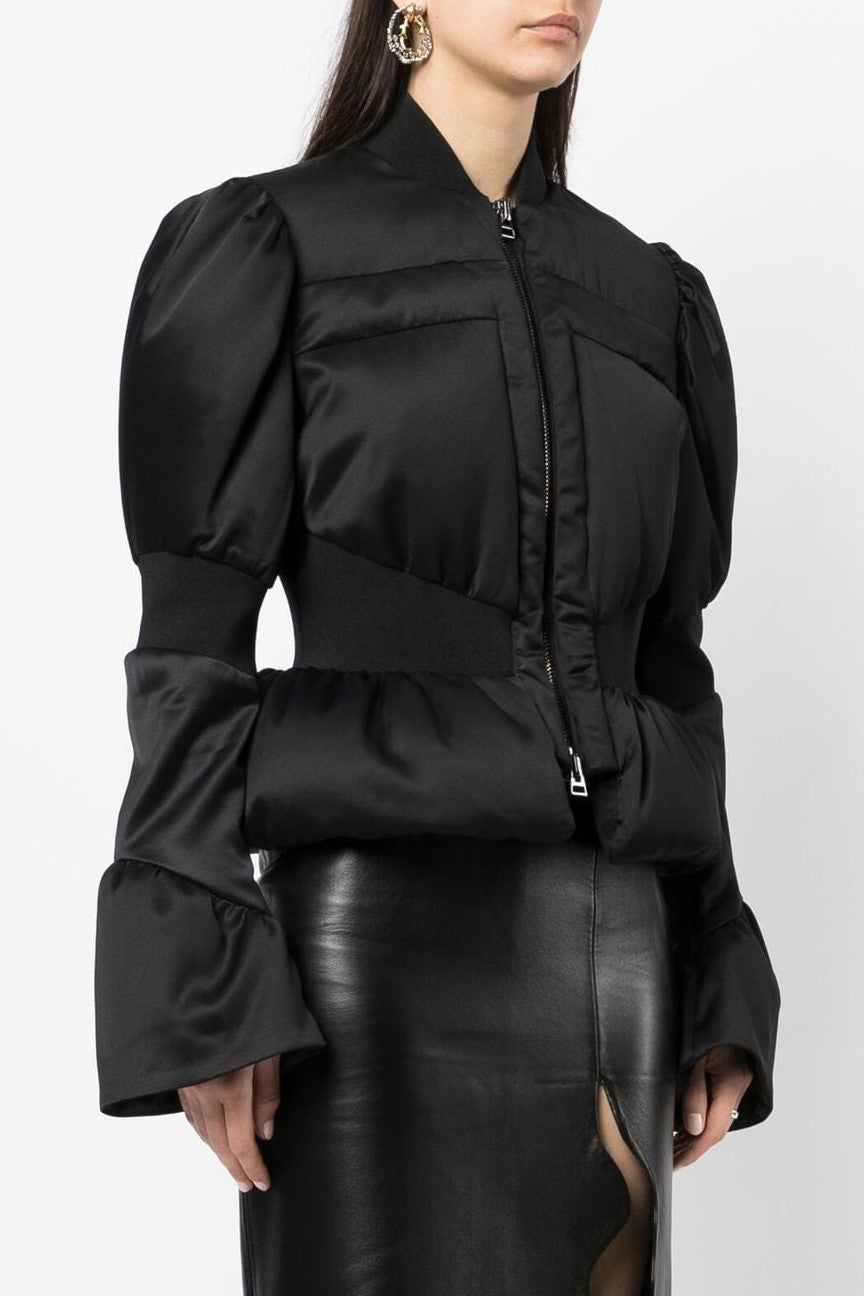 OLIVE SATIN PEPLUM JACKET | PADDED PARTY BLAZER