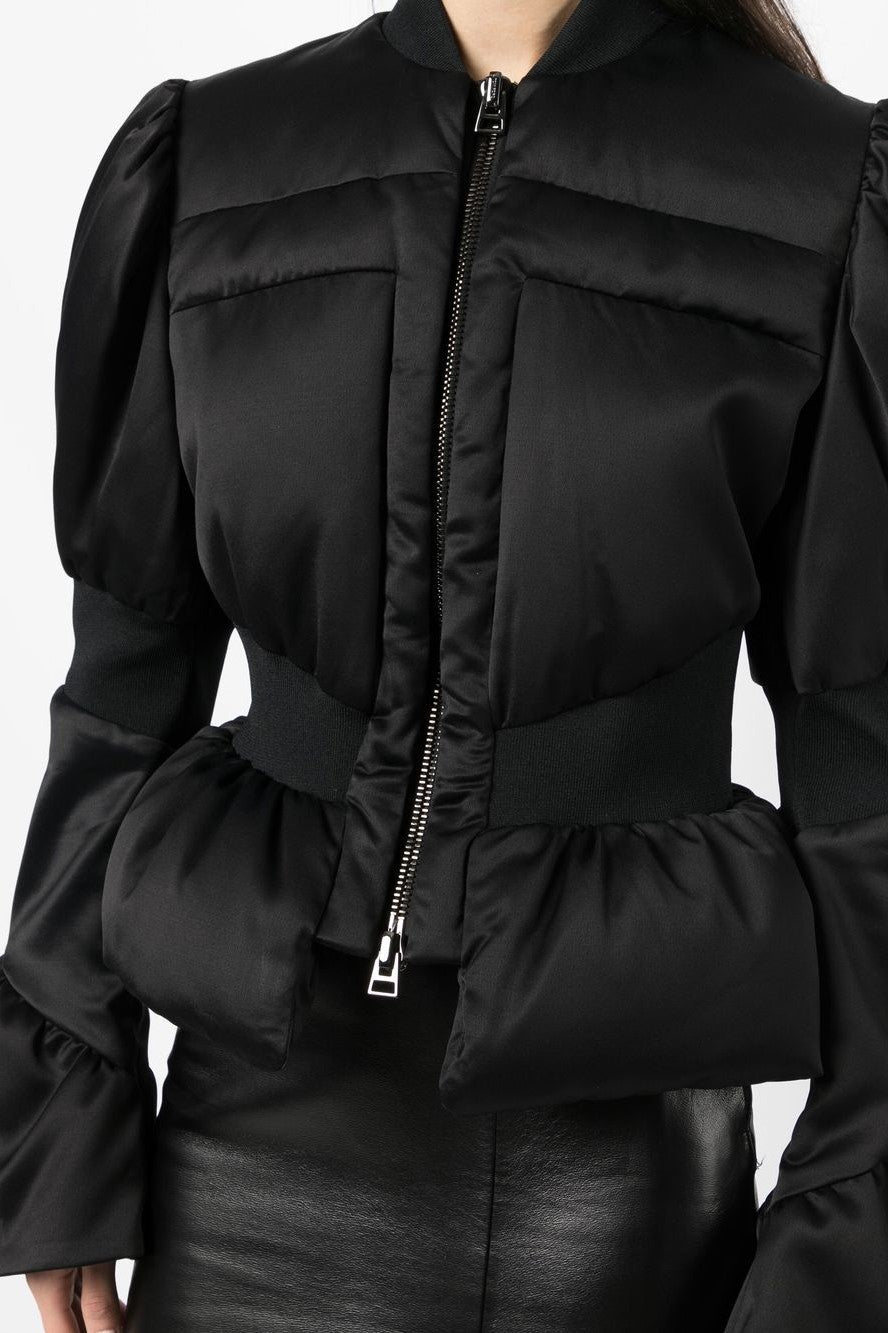 OLIVE SATIN PEPLUM JACKET | PADDED PARTY BLAZER