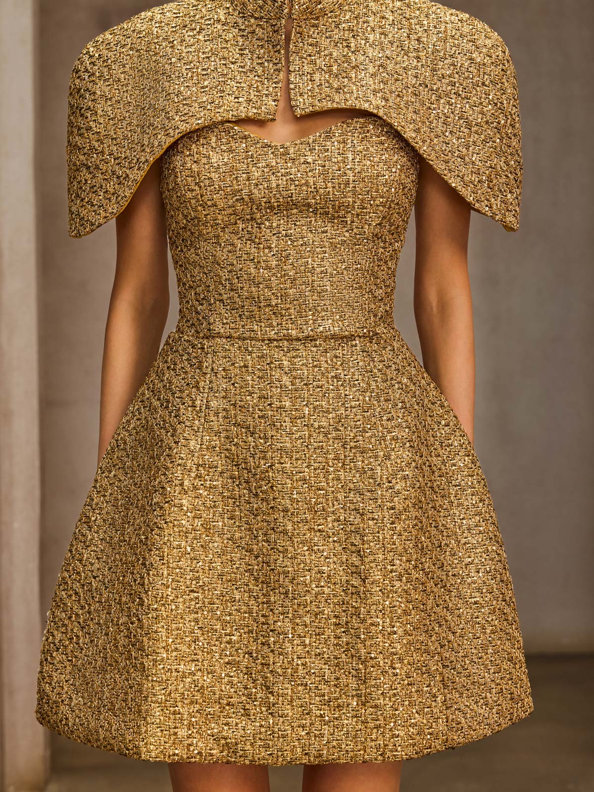 OMNIRAE LACE-UP MINI DRESS CAPE SLEEVES PARTY
