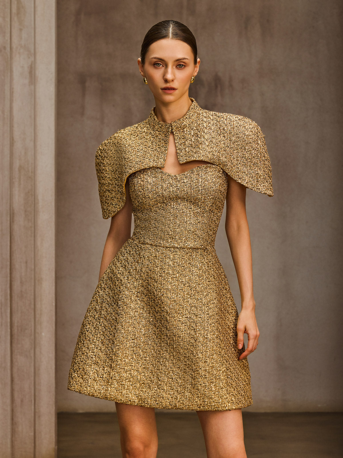 OMNIRAE LACE-UP MINI DRESS CAPE SLEEVES PARTY