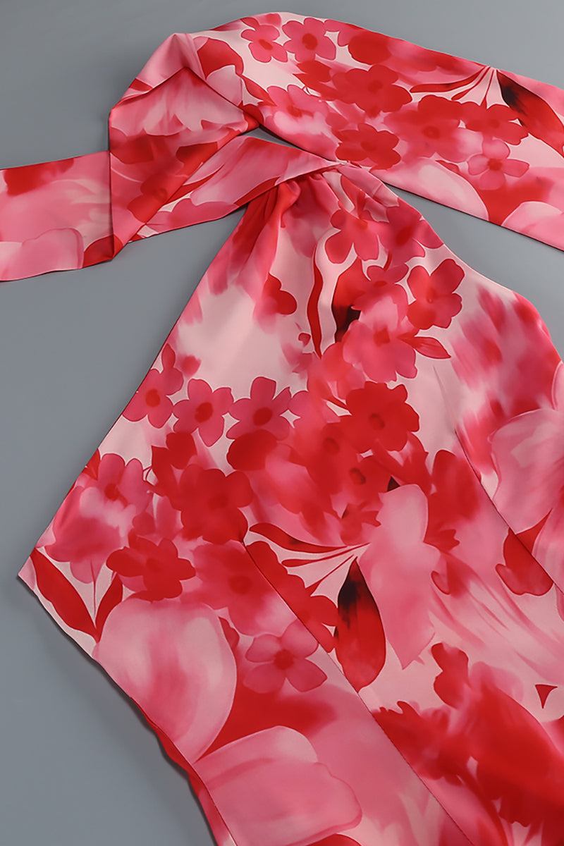 ONE-SHOULDER RED FLORAL MERMAID MAXI DRESS