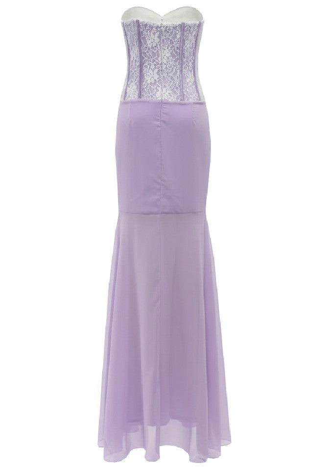 SIGRID 3D FLOWER STRAPLESS FISHTAIL MAXI DRESS PURPLE