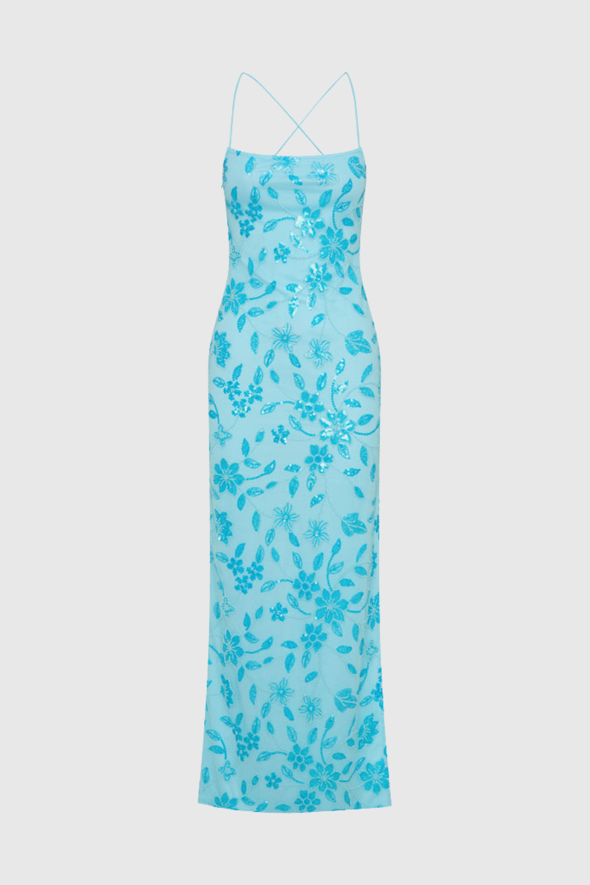 FLORAL SEQUIN MAXI DRESS - BLUE, PARTY EVENING GOWN