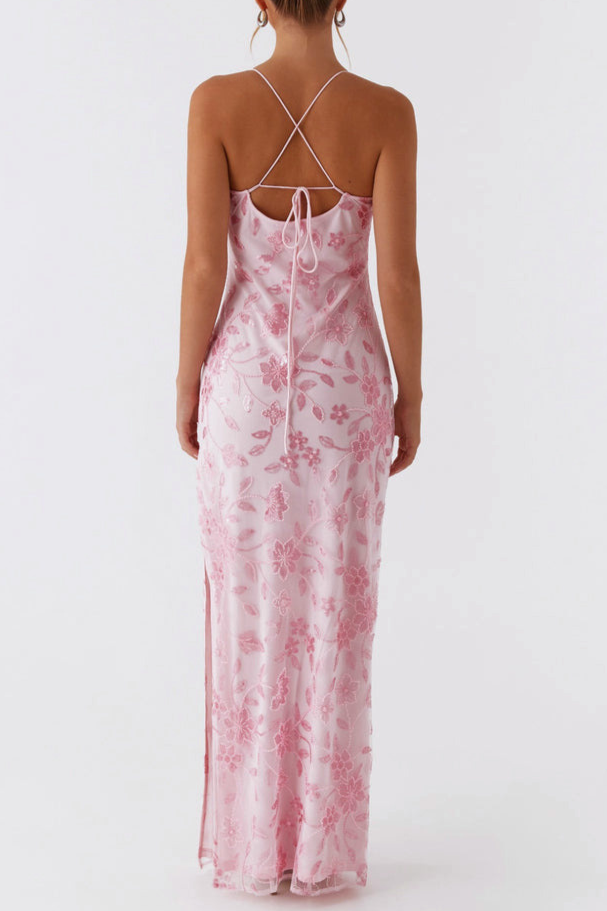 FLORAL SEQUIN MAXI DRESS PINK - PARTY GOWN