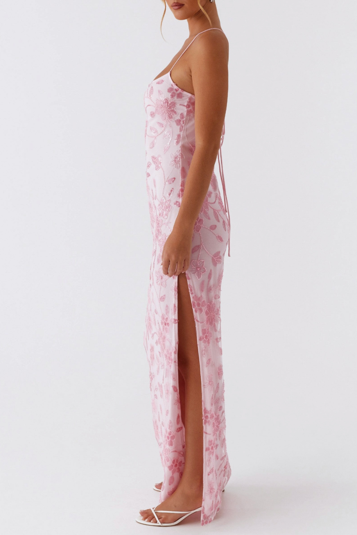FLORAL SEQUIN MAXI DRESS PINK - PARTY GOWN