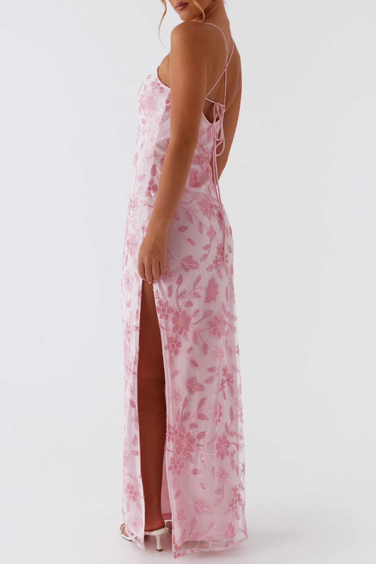 FLORAL SEQUIN MAXI DRESS PINK - PARTY GOWN