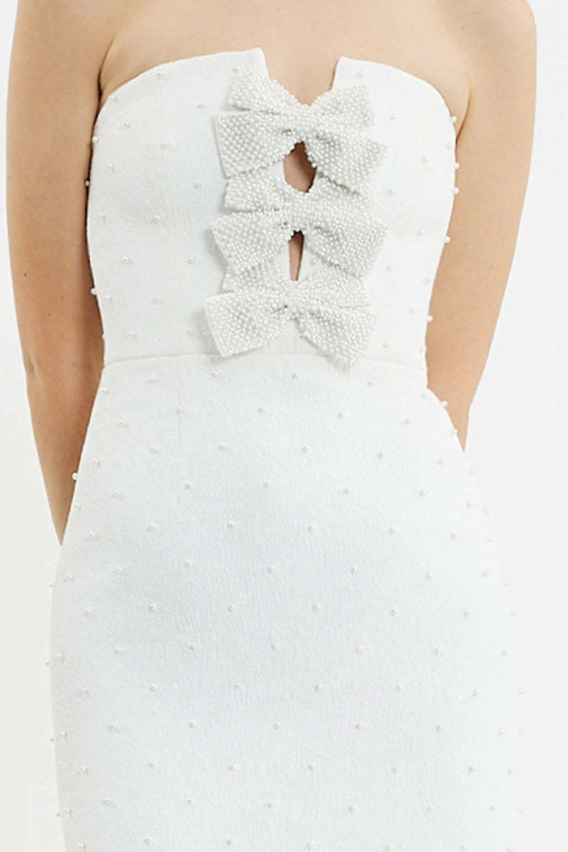 NANCY PEARL BOW MIDI DRESS - IVORY WEDDING GUEST
