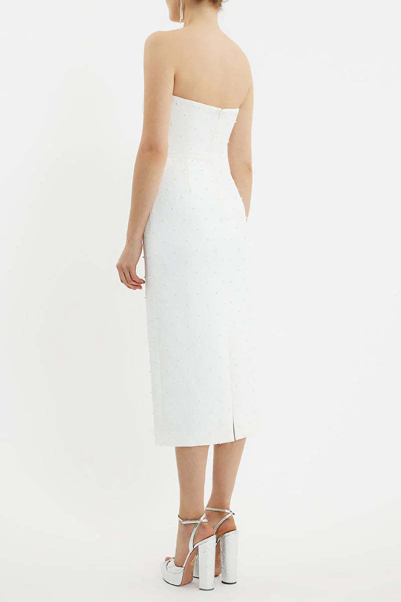 NANCY PEARL BOW MIDI DRESS - IVORY WEDDING GUEST