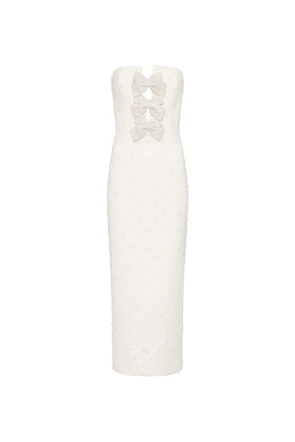 NANCY PEARL BOW MIDI DRESS - IVORY WEDDING GUEST
