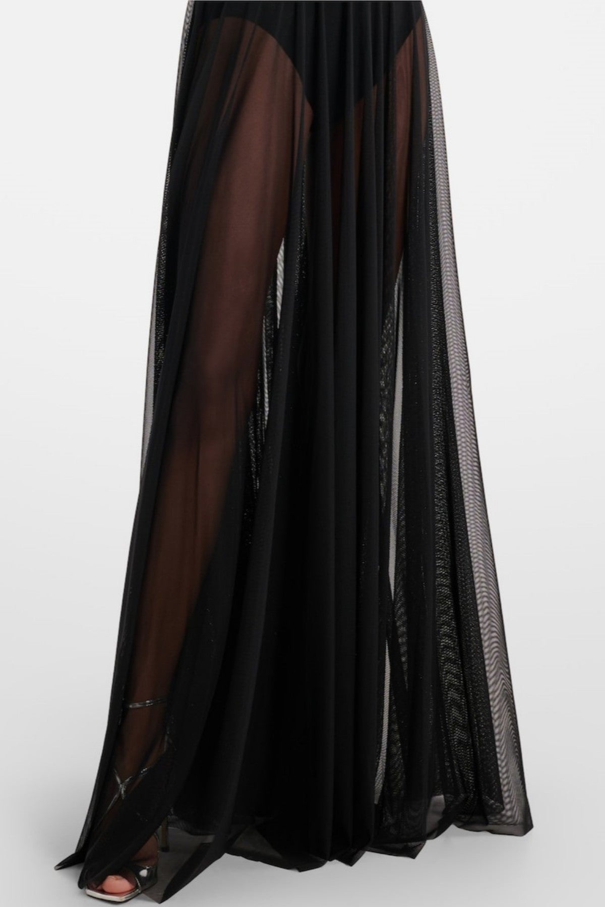 ORNAN HALTER MESH MAXI DRESS, BLACK TIE