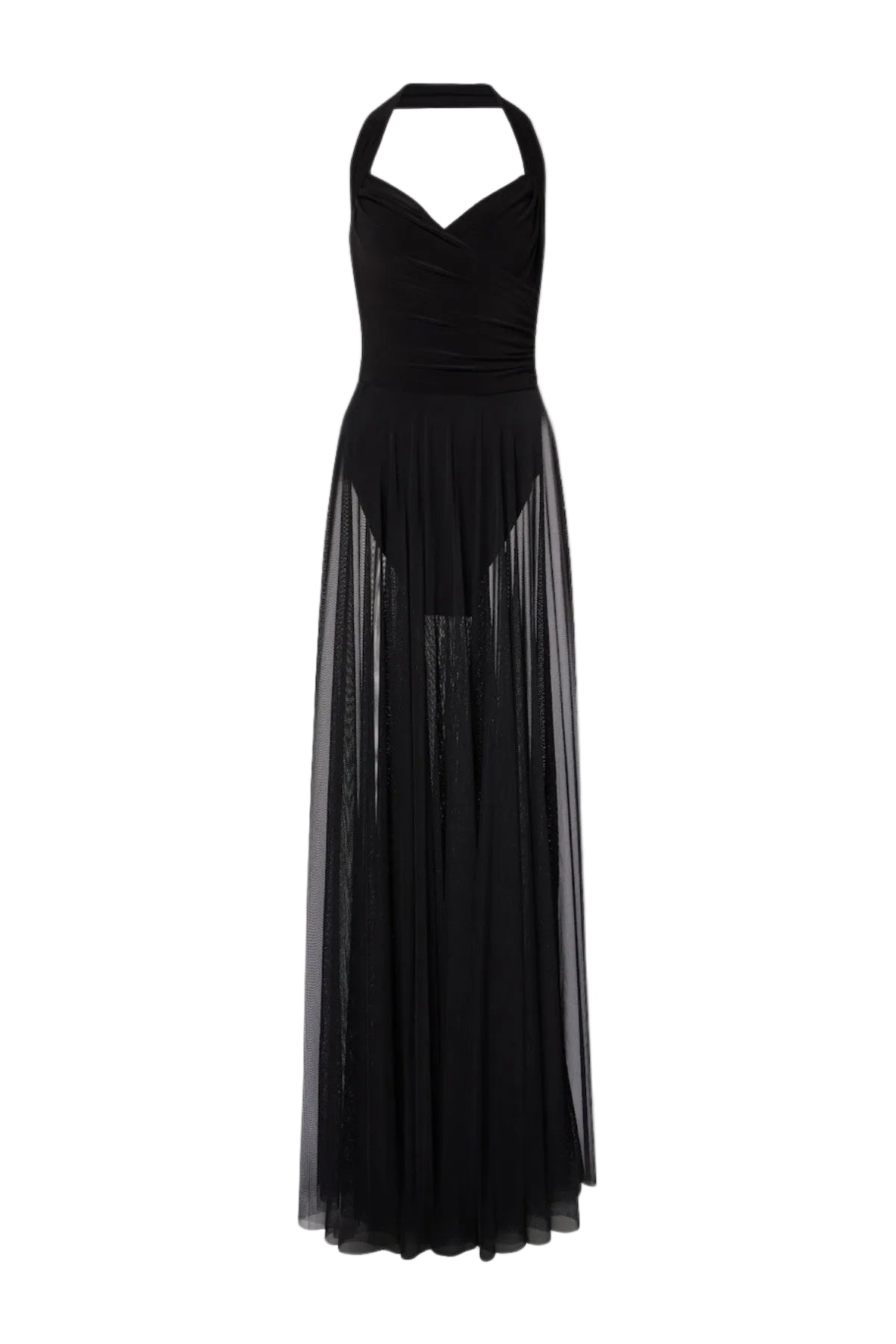 ORNAN HALTER MESH MAXI DRESS, BLACK TIE