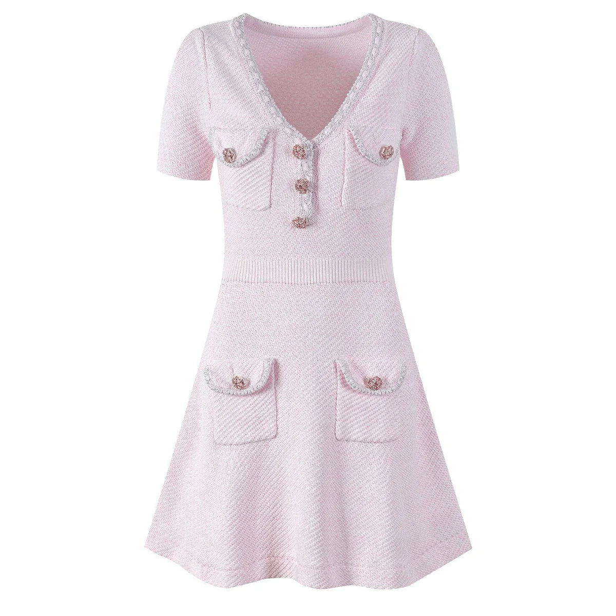 KARINE PINK V-NECK KNIT MINI DRESS
